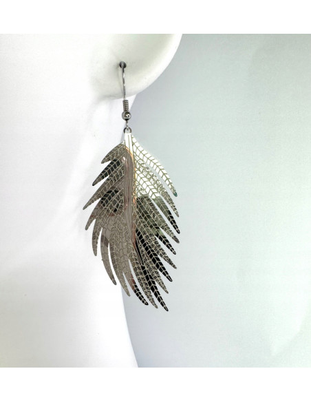 Kolczyki srebrne Liście XXL stal chirurgiczna nierdzewna Lolita Accessories