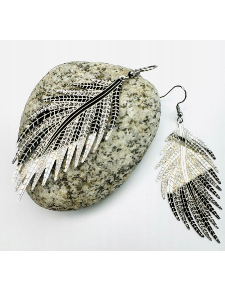 Kolczyki srebrne Liście XXL stal chirurgiczna nierdzewna Lolita Accessories