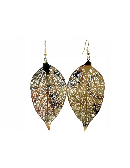 Kolczyki złote Liście XXL stal chirurgiczna nierdzewna Lolita Accessories