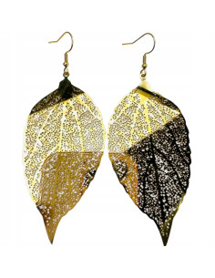 Kolczyki złote Liście XXL stal chirurgiczna nierdzewna... 2