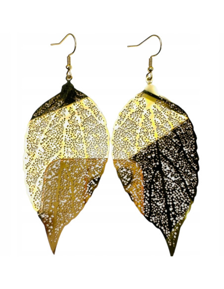 Kolczyki złote Liście XXL stal chirurgiczna nierdzewna Lolita Accessories