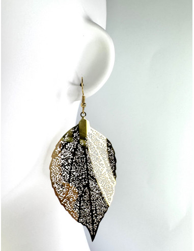 Kolczyki złote Liście XXL stal chirurgiczna...