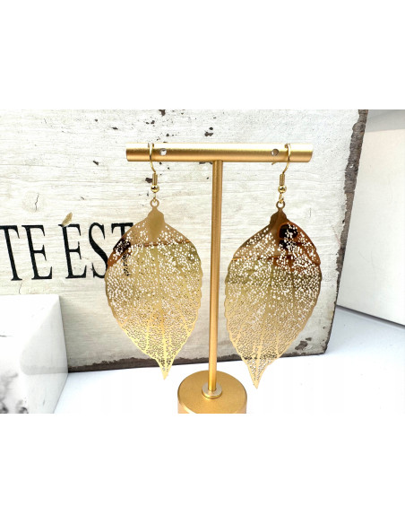 Kolczyki złote Liście XXL stal chirurgiczna nierdzewna Lolita Accessories