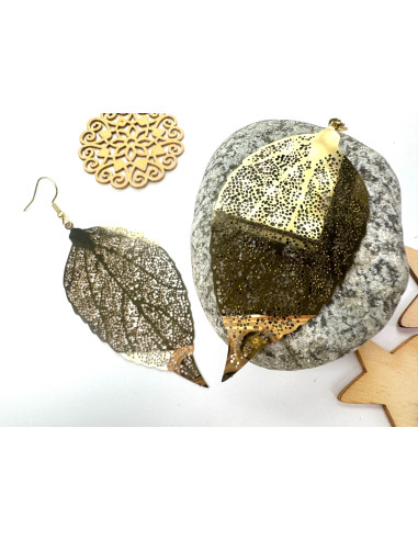 Kolczyki złote Liście XXL stal chirurgiczna...