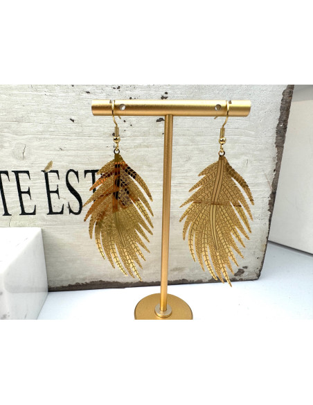 Kolczyki złote Liście XXL stal chirurgiczna nierdzewna Lolita Accessories