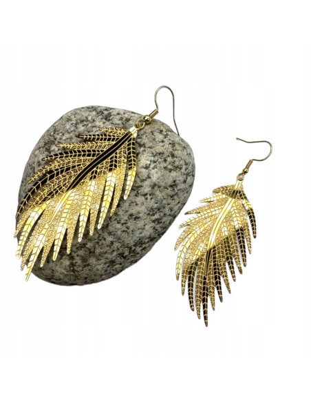 Kolczyki złote Liście XXL stal chirurgiczna nierdzewna Lolita Accessories