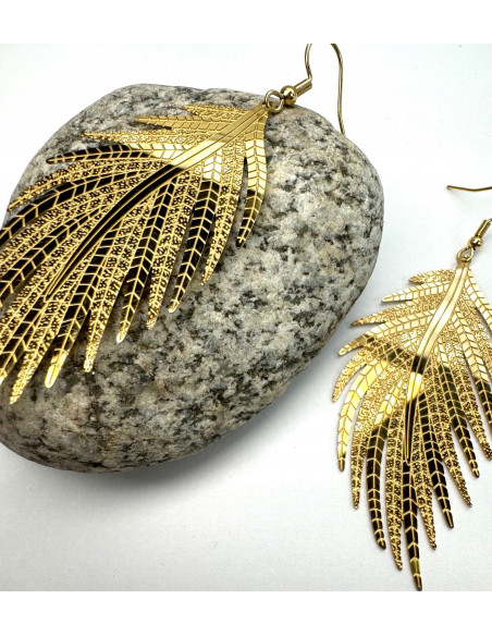 Kolczyki złote Liście XXL stal chirurgiczna nierdzewna Lolita Accessories