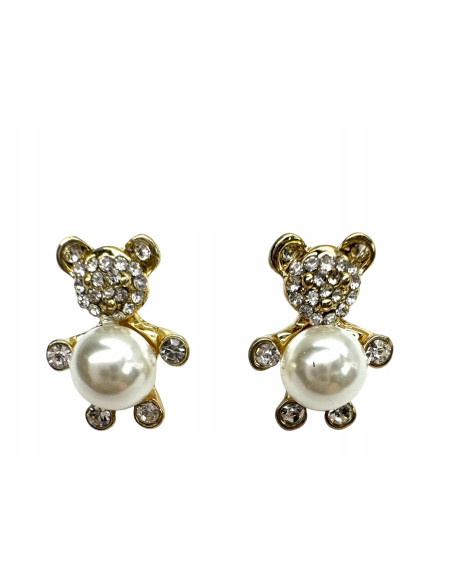 Kolczyki Lolita Accessories Srebrny sztyft "925" Złote Misie z perełkami