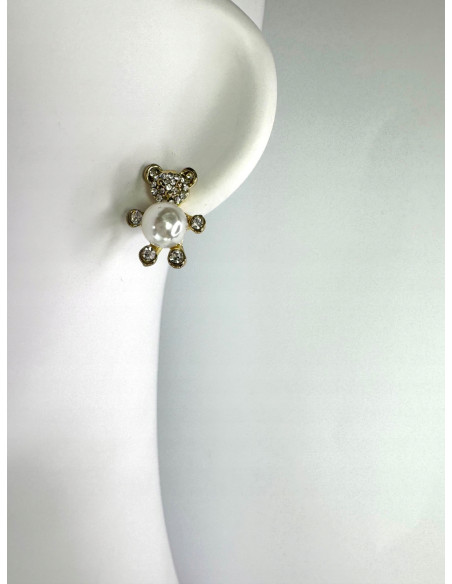 Kolczyki Lolita Accessories Srebrny sztyft "925" Złote Misie z perełkami