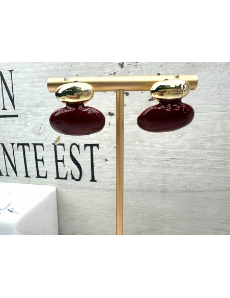 Kolczyki Srebrny sztyft 925 Lolita Accessories Natura bordowo- złote Bombki