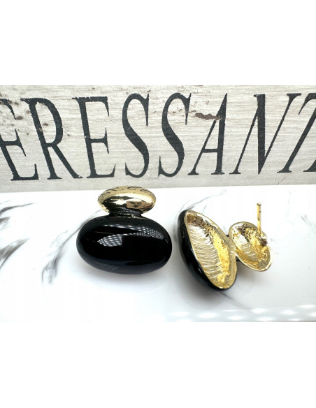 Kolczyki Srebrny sztyft 925 Lolita Accessories Natura czarno - złote Bombki