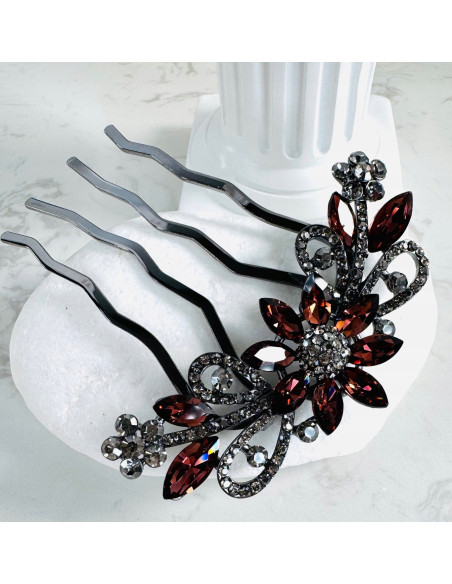 GRZEBIEŃ wsuwany do włosów wtykowy ozdobny KWIATY Lolita Akcesoria BURGUND