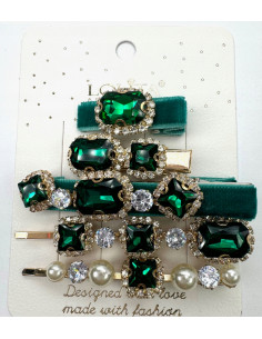 Zestaw 5 sztuk SPINKA z AKSAMITKĄ, WSUWKA z KRYSZTAŁKAMI...