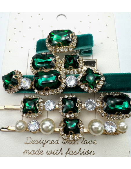 Zestaw 5 sztuk SPINKA z AKSAMITKĄ, WSUWKA z KRYSZTAŁKAMI CYRKONIE TURKUS