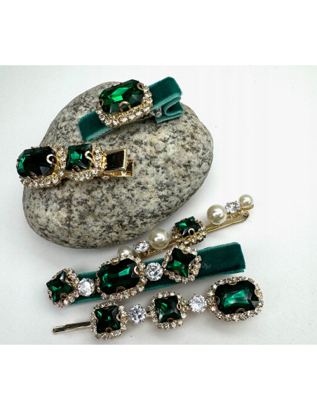 Zestaw 5 sztuk SPINKA z AKSAMITKĄ, WSUWKA z KRYSZTAŁKAMI CYRKONIE TURKUS