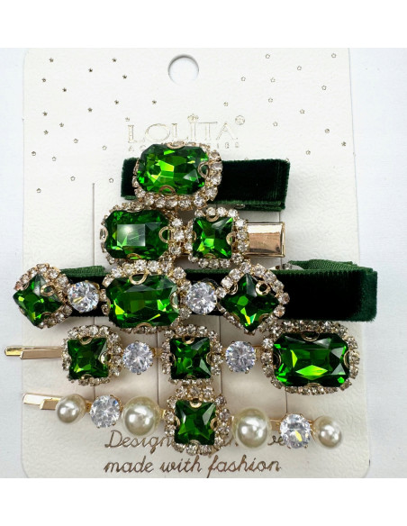 Zestaw 5 sztuk SPINKA z AKSAMITKĄ, WSUWKA z KRYSZTAŁKAMI CYRKONIE