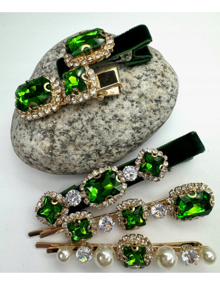 Zestaw 5 sztuk SPINKA z AKSAMITKĄ, WSUWKA z KRYSZTAŁKAMI CYRKONIE