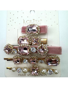 Zestaw 5 sztuk SPINKA z AKSAMITKĄ, WSUWKA z KRYSZTAŁKAMI...