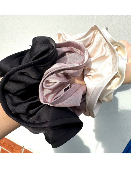 Gumka do włosów Scrunchie Z LAMÓWKĄ Lolita Accessories XXL Satyna czarny