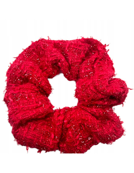 Gumka do włosów Scrunchie Lolita Accessories Czerwona Tweed z Lureksem