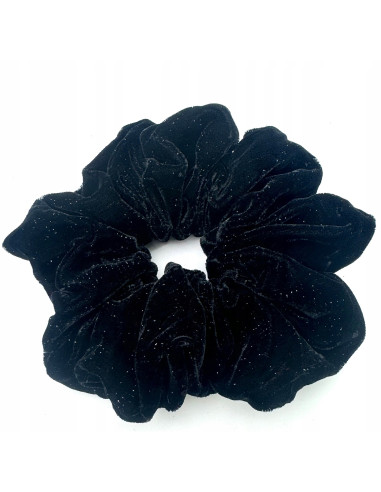 Gumka do włosów Scrunchie Lolita Accessories XXXL CZARNA WELUR Z BROKATEM