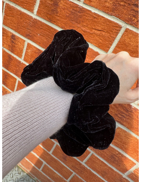 Gumka do włosów Scrunchie Lolita Accessories XXXL CZARNA WELUR Z BROKATEM