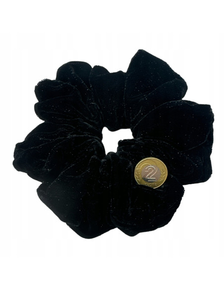 Gumka do włosów Scrunchie Lolita Accessories XXXL CZARNA WELUR Z BROKATEM