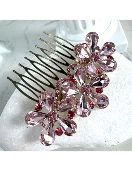 GRZEBIEŃ wsuwany do włosów wtykowy ozdobny diamenty Lolita Akcesoria RÓŻOWY