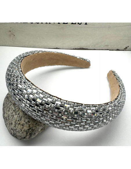 Opaska na włosy cyrkonie perełki Lolita Accessories Srebrny Błysk