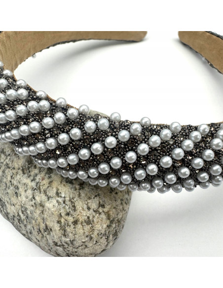 Opaska na włosy cyrkonie z perełkami Lolita Accessories Błysk