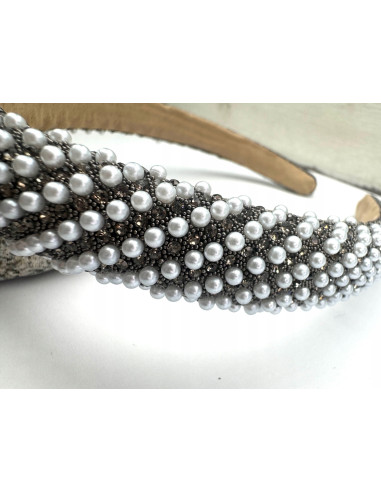 Opaska na włosy cyrkonie z perełkami Lolita...