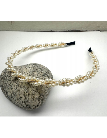 Opaska na włosy perełki perły korale koraliki Lolita Accessories ecru