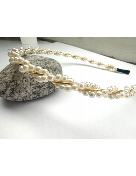 Opaska na włosy perełki perły korale koraliki Lolita Accessories ecru