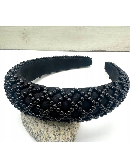 Opaska Fascynator na włosy cała w czarnych perełkach Lolita Accessories