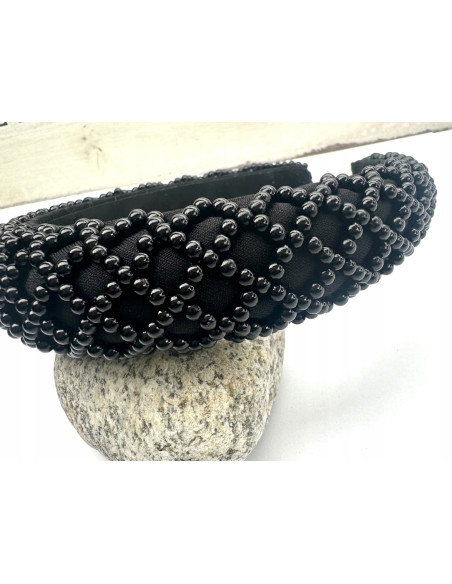 Opaska Fascynator na włosy cała w czarnych perełkach Lolita Accessories