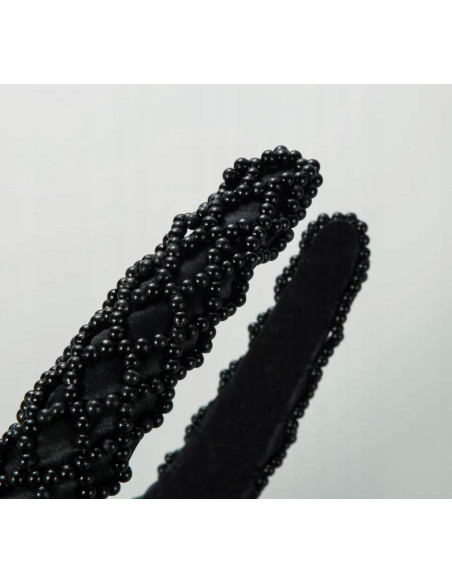 Opaska Fascynator na włosy cała w czarnych perełkach Lolita Accessories