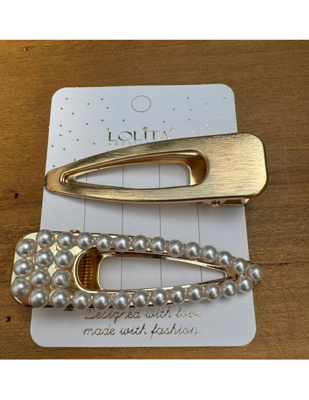 Spinki do włosów KROKODYLKI Lolita Accessories XL ZŁOTE i PERŁOWE