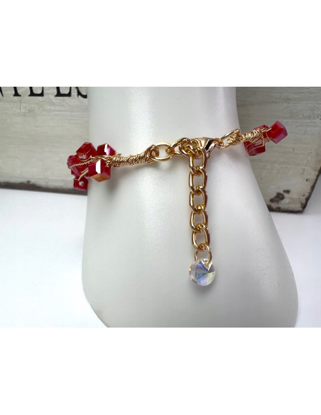 Bransoletka na rękę koraliki Lolita Accessories złoto - czerwona