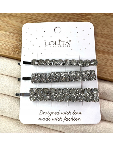 Wsuwki z cyrkoniami zestaw 3 sztuki srebrne Lolita Accessories