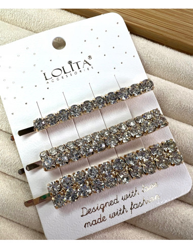 Wsuwki z cyrkoniami zestaw 3 sztuki złote Lolita Accessories
