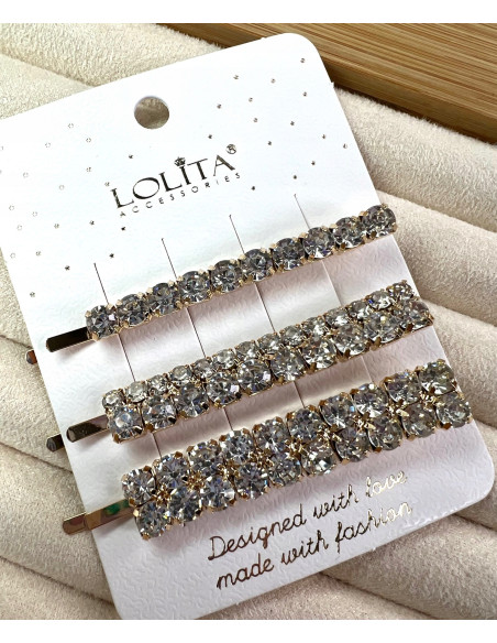 Wsuwki z cyrkoniami zestaw 3 sztuki złote Lolita Accessories