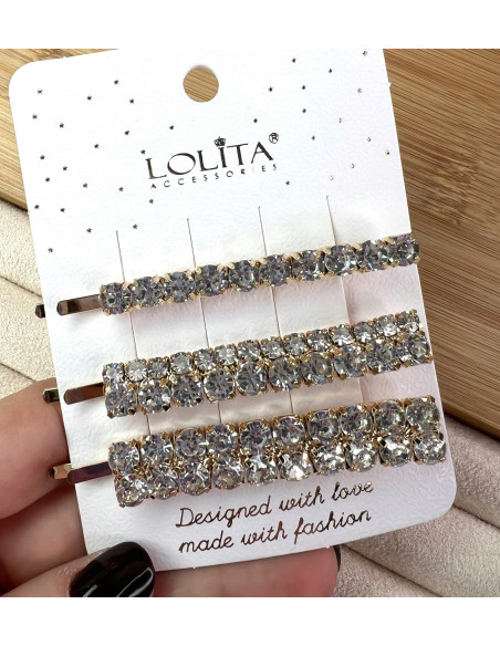 Wsuwki z cyrkoniami zestaw 3 sztuki złote Lolita Accessories