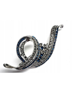 Klasyczna Broszka "Faworek" stare srebro z niebieskim...