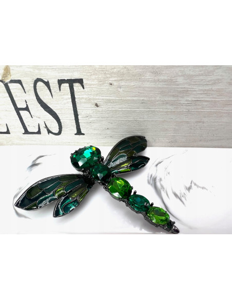 Broszka Brosza Ważka z kamieniami Lolita Accessories odcienie zieleni