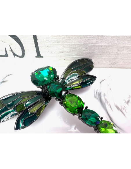 Broszka Brosza Ważka z kamieniami Lolita Accessories odcienie zieleni