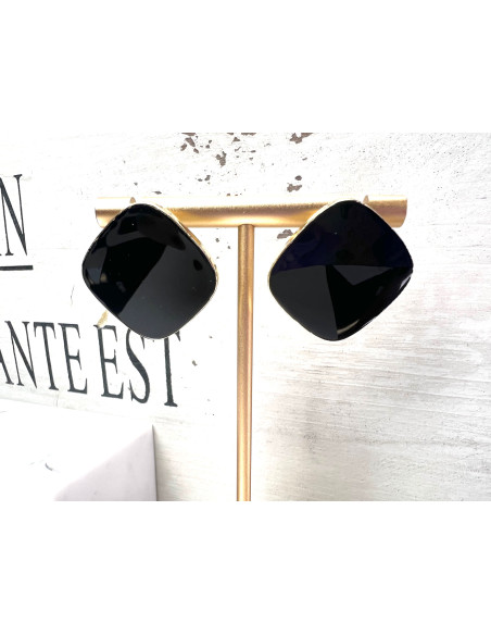 Kolczyki Kwadraty Srebrny sztyft 925 Lolita Accessories czarny