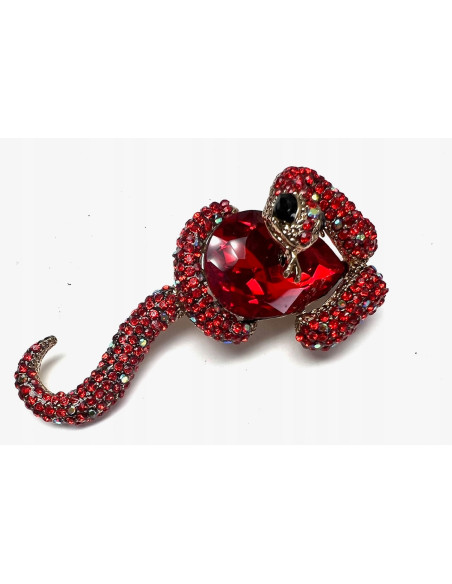 Broszka Wąż z kamieniami Lolita Accessories złoto, czerwone kamienie XL