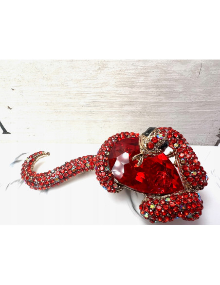 Broszka Wąż z kamieniami Lolita Accessories złoto, czerwone kamienie XL