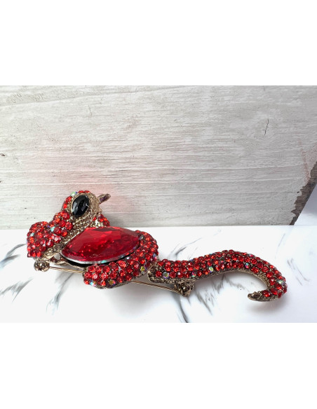 Broszka Wąż z kamieniami Lolita Accessories złoto, czerwone kamienie XL