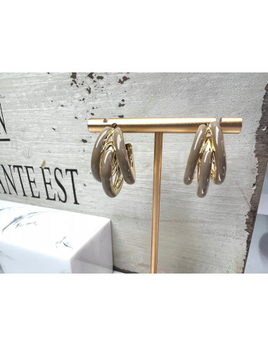 Pozłacane koła z beżową nutą Srebrny sztyft 925...